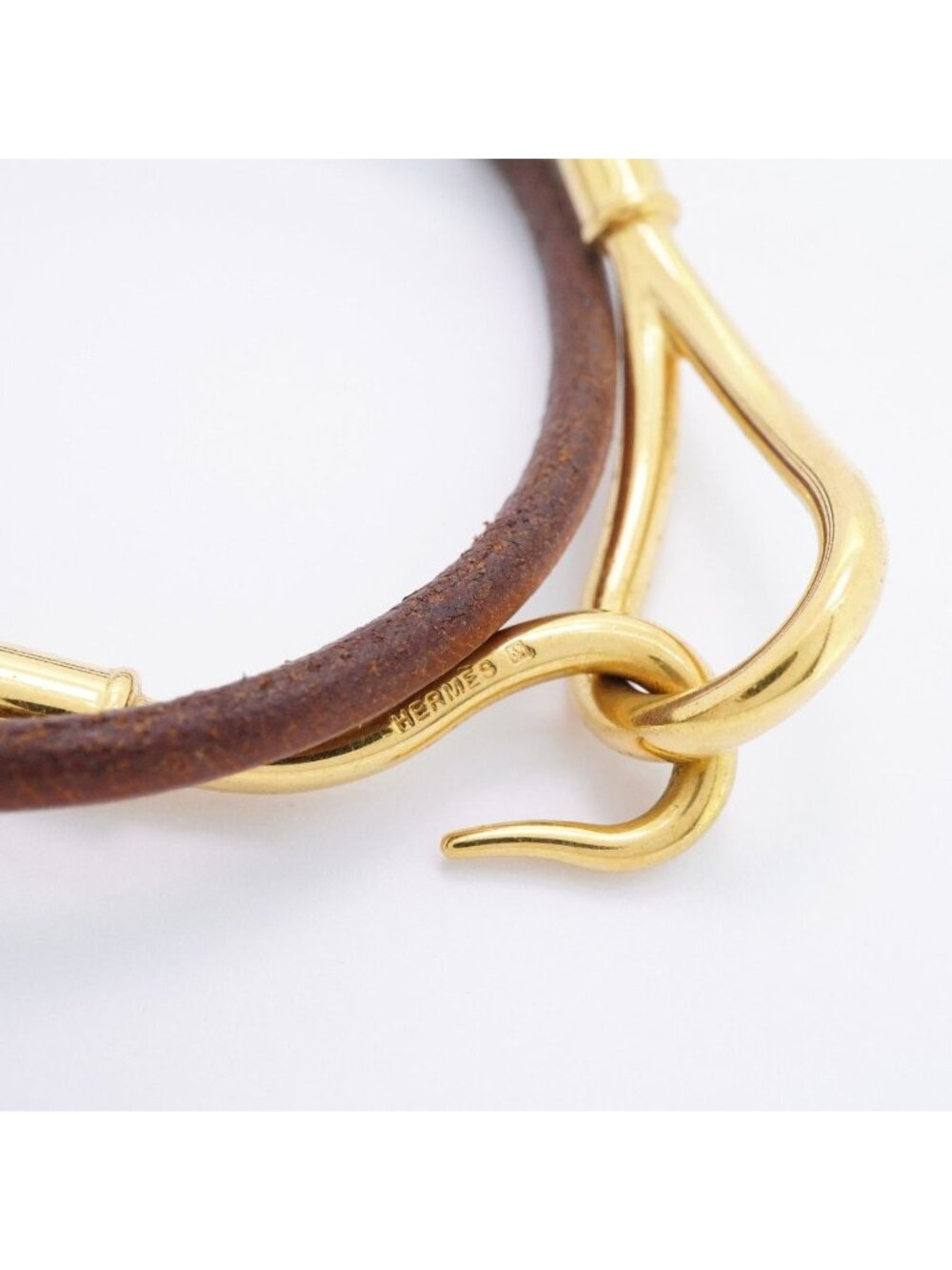 Hermes Bracelet Jumbo Hook Gold Plated Leather Brown - Picture 7 of 9